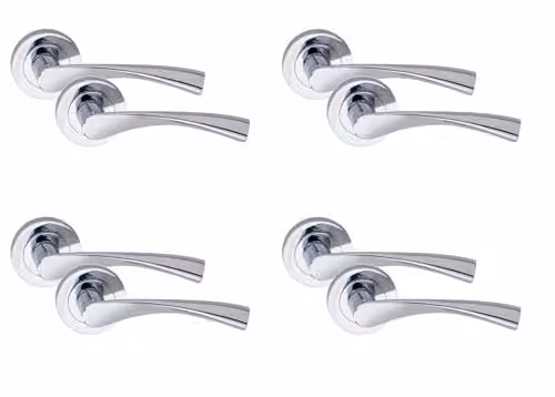 Golden Grace Astrid Door Handles in Polished Chrome, 4 Pairs, Silver