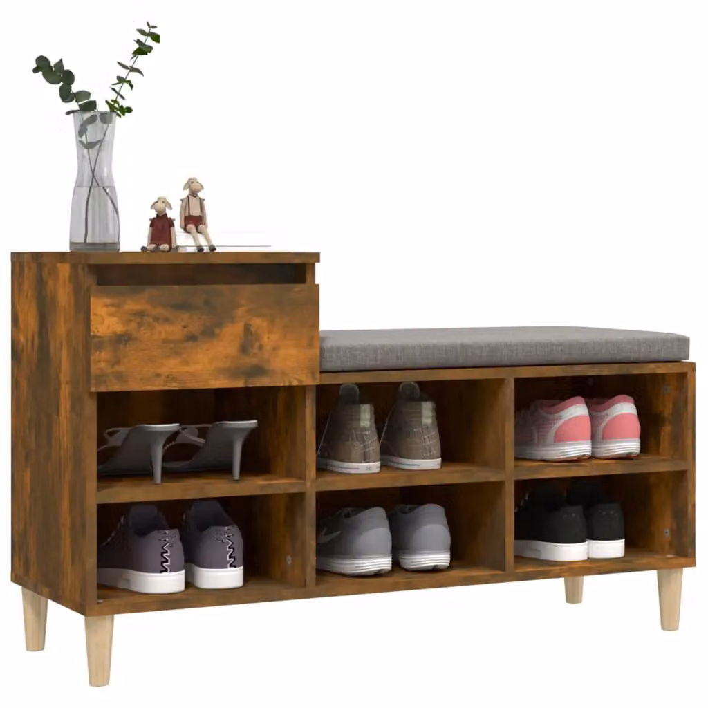 Berkfield Home Smoked Oak Shoe Cabinet in Brown, W/D/H: 102 x 36 x 60 cm – 3