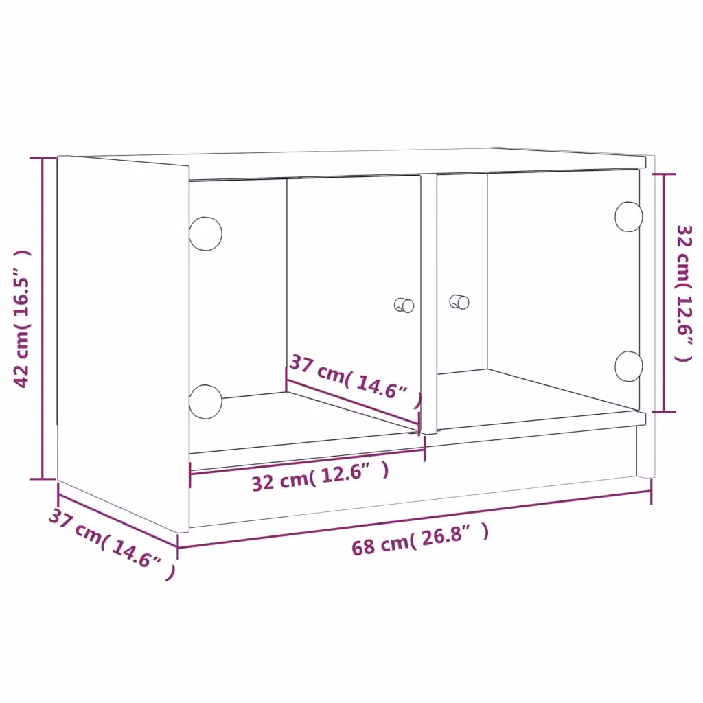 Berkfield Home TV Cabinet with Glass Doors in White, W/D/H: 68 x 37 x 42 cm – 2