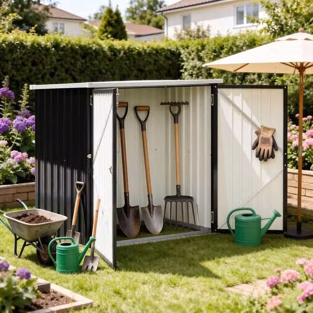 Living and Home Black Metal Garden Tool Shed for Outdoor Patio Storage – 1