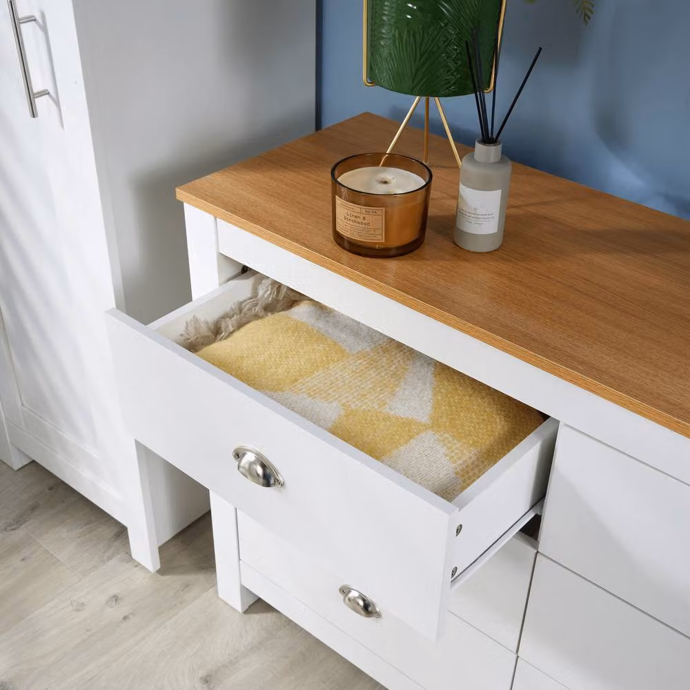 Home Source Modern 6-Drawer Wooden Chest in White and Grey with Soft-Close Drawers – 3