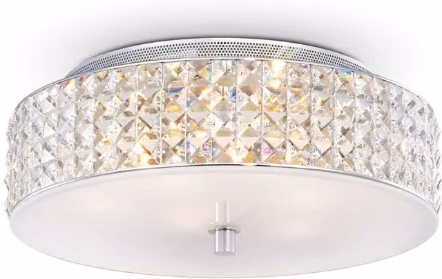 Ideal Lux Roma 6 Light Flush Ceiling Light in Chrome and Grey with Crystal Glass