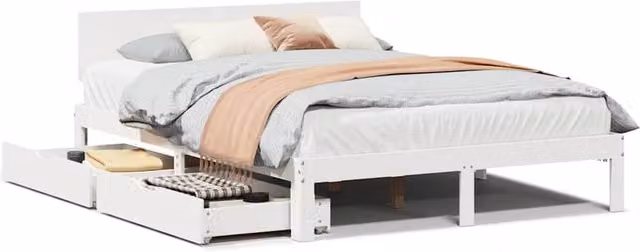 Berkfield Home King Size Bed Frame with Drawers in White Solid Pine Wood, W/D/H: 150 x 200 cm