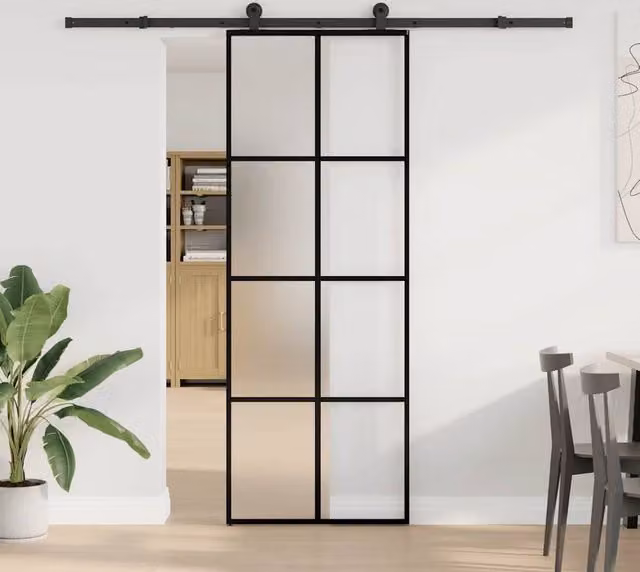 Berkfield Home Modern Sliding Door with Hardware Set, Black ESG Glass and Aluminium, W: 76 cm, H: 205 cm – 1