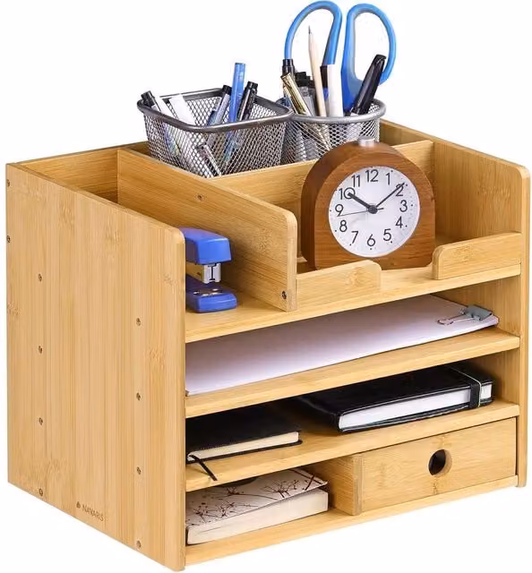 Havendro Bamboo Desk Storage Organiser with Drawers and Compartments, Brown – 1