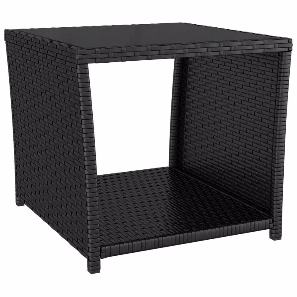 Berkfield Home Black Poly Rattan Tea Table with Tempered Glass Top – 3