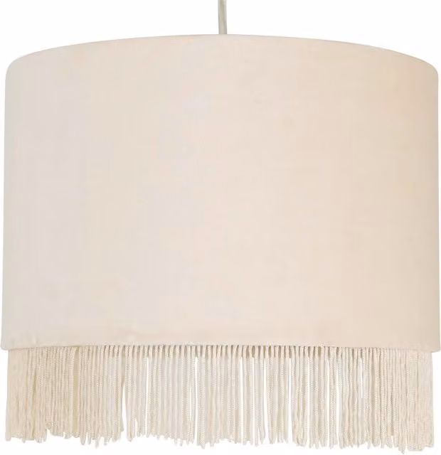 First Choice Lighting Fringed Easy Fit Fabric Pendant Shade in White Velvet