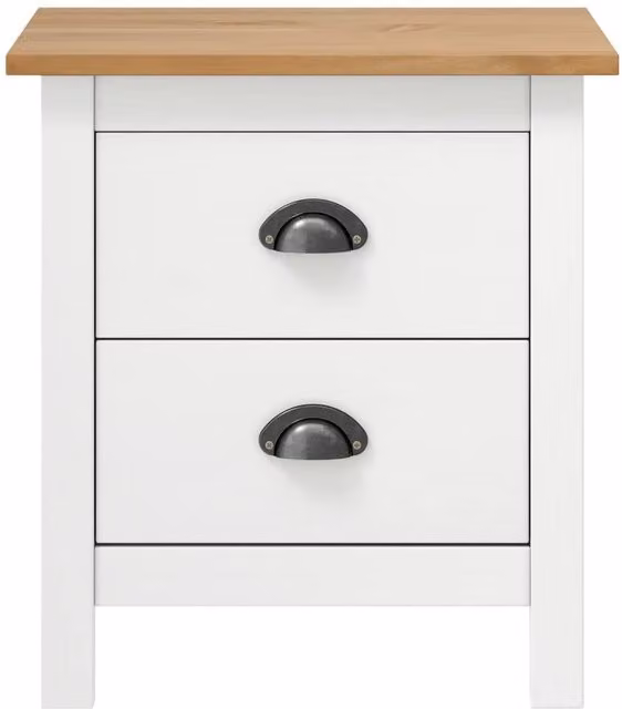Berkfield Home Hill Bedside Cabinet in White Solid Pine Wood, W/D/H: 46 x 35 x 49.5 cm