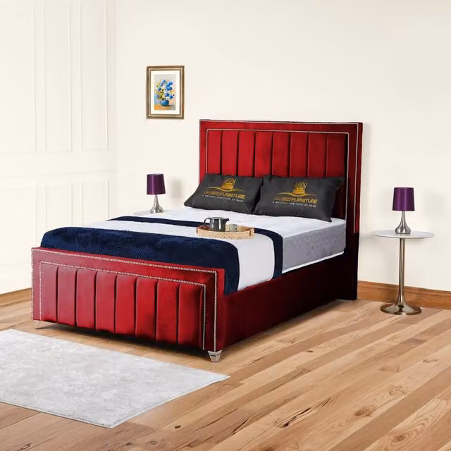 UK Bed Furniture Fiona Upholstered Velvet Slatted Base Bed in Red, Size: 180 x 200 cm – 1