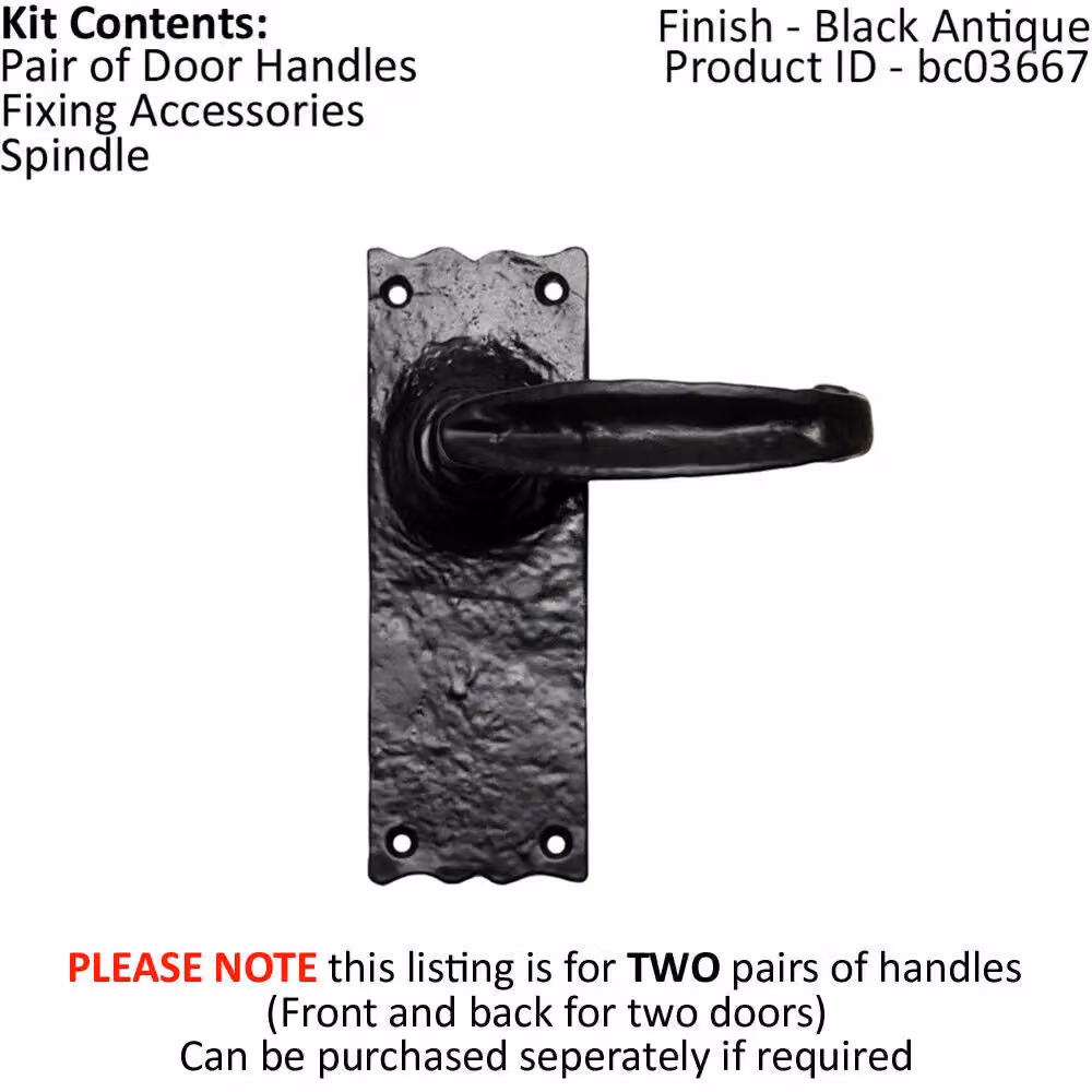 Loops 2x Pair Forged Straight Lever Handles on Latch Backplate, Black Antique, W/H: 155 x 55 mm – 2
