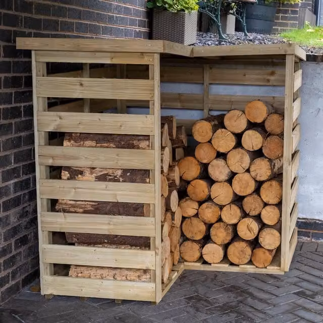 Forest Garden Rustic Brown Corner Log Store with Pent Roof