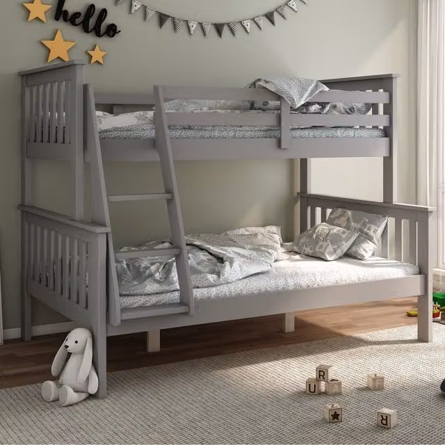 Bedmaster Carra Grey Triple Sleeper Bunk Bed with Orthopaedic Spring Mattresses