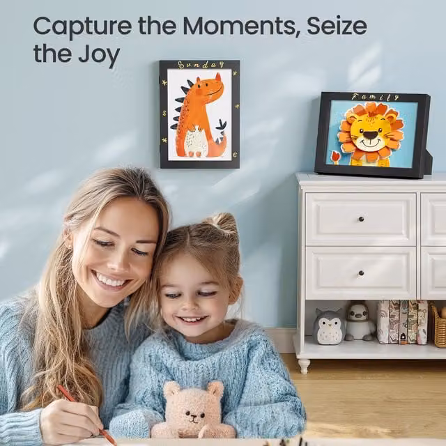 SONGMICS Set of 2 Black Rectangular Kids Art Frames with Wood and Glass