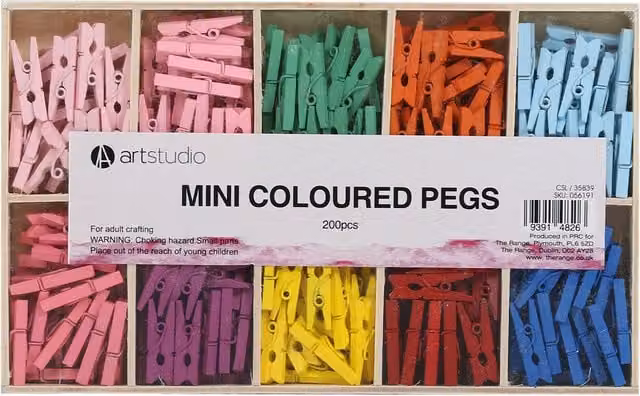 Art Studio Mini Multi Coloured Plastic Pegs