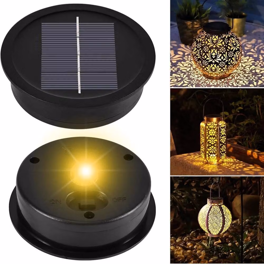 VOGREX 4-Piece Black Plastic Solar Light Replacement Tops with Warm White LED Bulbs – 2