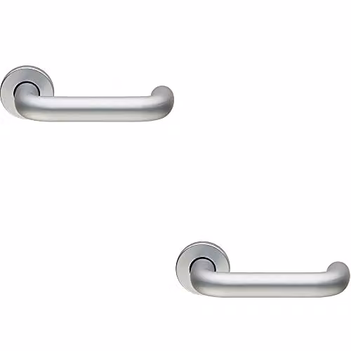 Loops 2 Pack 19mm Round Bar Safety Lever on Round Rose in Brushed Satin Aluminium with Concealed Fixings