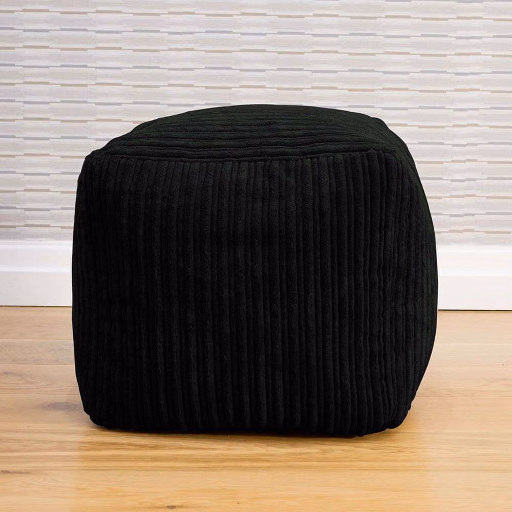 rucomfy Indoor Jumbo Cord Bean Bag Footstool - Black Cube Pouffe – 2