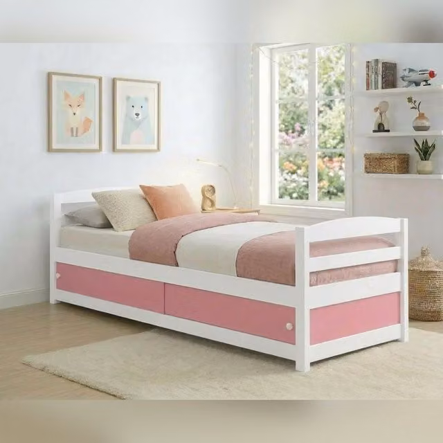 Comfy Living Ltd Single Wooden Storage Bed with Sliding Doors in Pink
