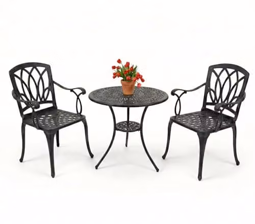 Centurion Supports Positano Black Lacquered Metal Garden and Patio Bistro Set with Table and 2 Chairs – 1
