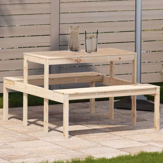Berkfield Home Rustic Solid Pine Picnic Table in Brown, W/D/H: 110 x 134 x 75 cm – 1