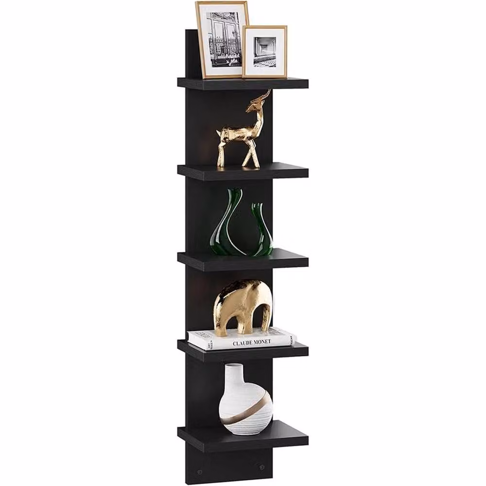 VOGREX 5-Tier Vertical Floating Wall Shelf Unit in Black Matt Finish – 3