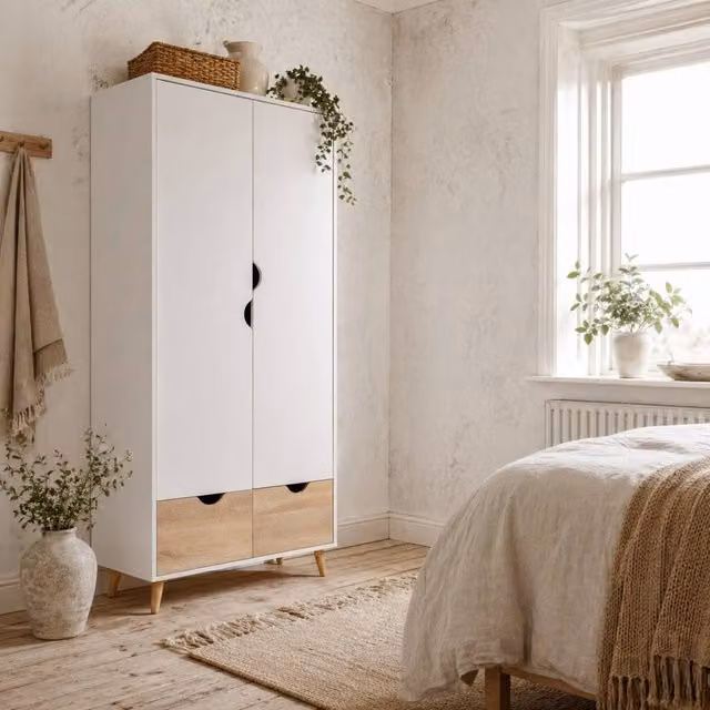 Wyld Haus Belamar 2 Door Wardrobe with Hanging Rail and Drawers in White – 1