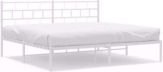 Berkfield Home Metal Bed Frame with Headboard, White, W: 193 cm, D: 203 cm