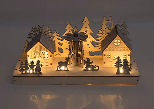 St Helens Home & Garden Battery Powered Wooden Light Up Festive Christmas Scene in Beige – 3