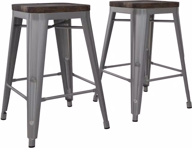 Dorel Home Fusion Metal and Wood Counter Stool Set of 2 in Silver and Grey