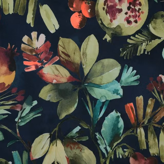 Clarke & Clarke Fruta Midnight Multicolour Velvet Fabric
