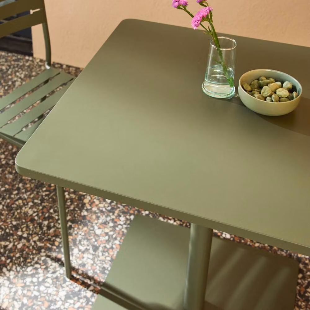 sweeek Square Steel Bistro Garden Table and 2 Chairs Set in Khaki Green – 3
