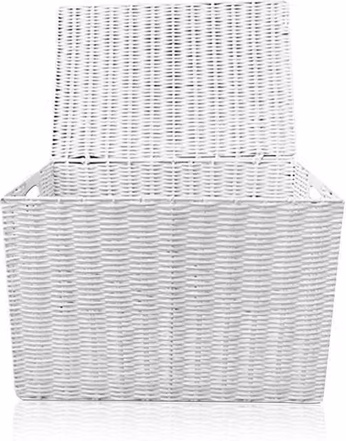 Arpan Resin Woven Laundry Basket and Toy Storage Chest in White, W/D/H: 37 x 26 x 26 cm