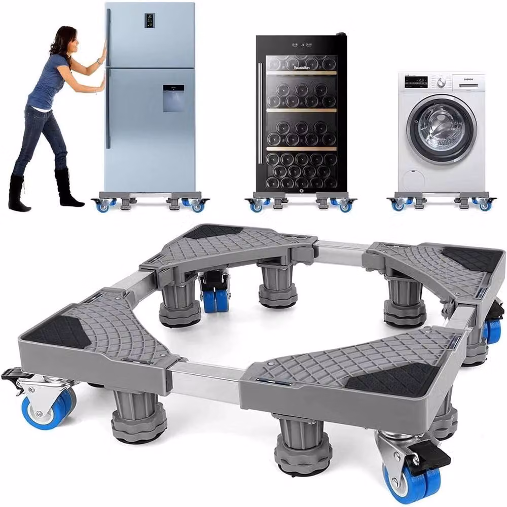 FLAVORA Grey Fridge and Washing Machine Stand with 8 Supports and 4 Rollers, W: 52 cm, H: 12 cm, D: 52 cm – 3