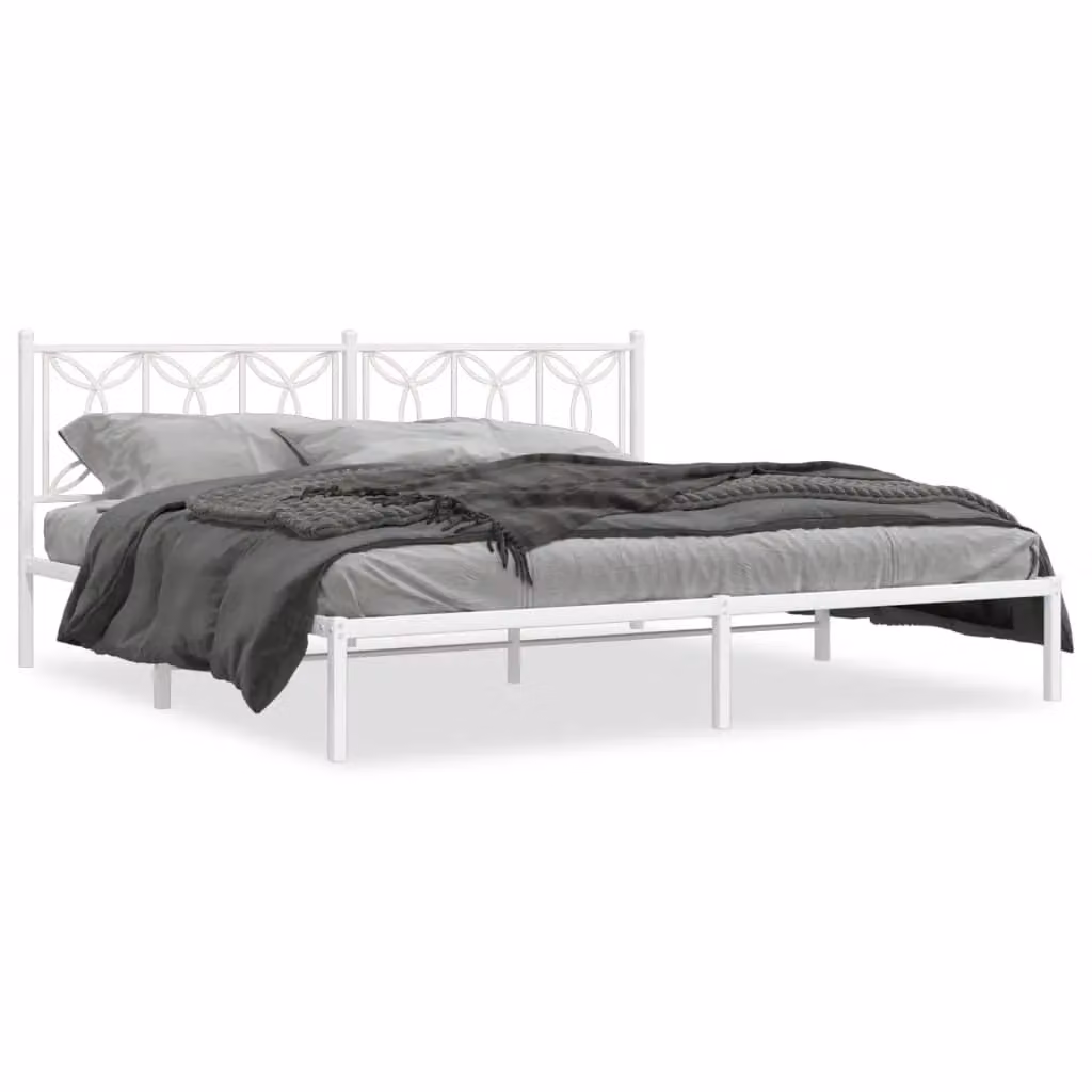 Berkfield Home Metal Bed Frame with Headboard, White, W/D/H: 193 x 203 cm – 2