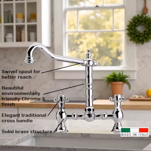 Piralla Baroq Bridge Basin Tap in Chrome with Two Handles – 2