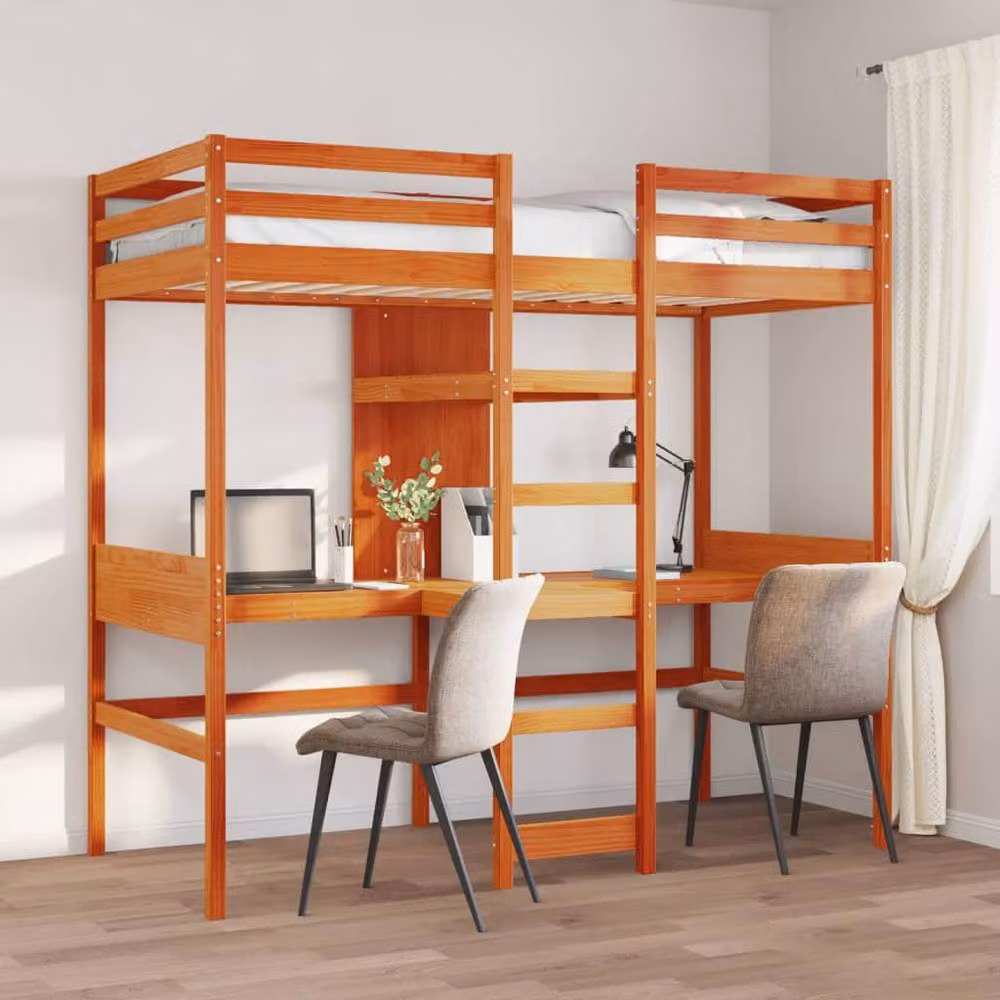 Berkfield Home Loft Bed Frame in Wax Brown Solid Wood Pine, W/D/H: 75 x 190 cm – 2
