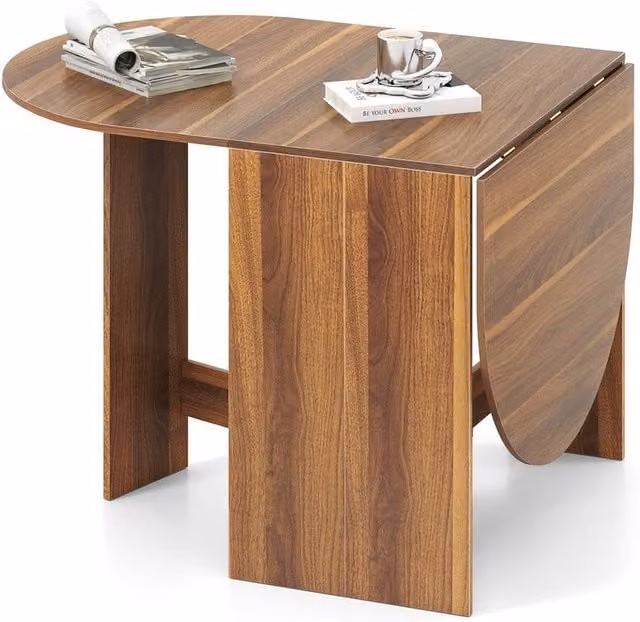 FORGEVIO Round Drop Leaf Extendable Dining Table in Brown – 1