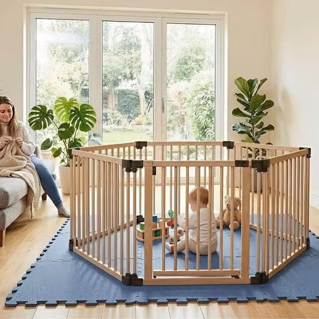 Safetots Hexagonal Wooden Play Den with Soft Foam Play Mat, Dusty Blue, W/D/H: 180 x 150 x 80 cm