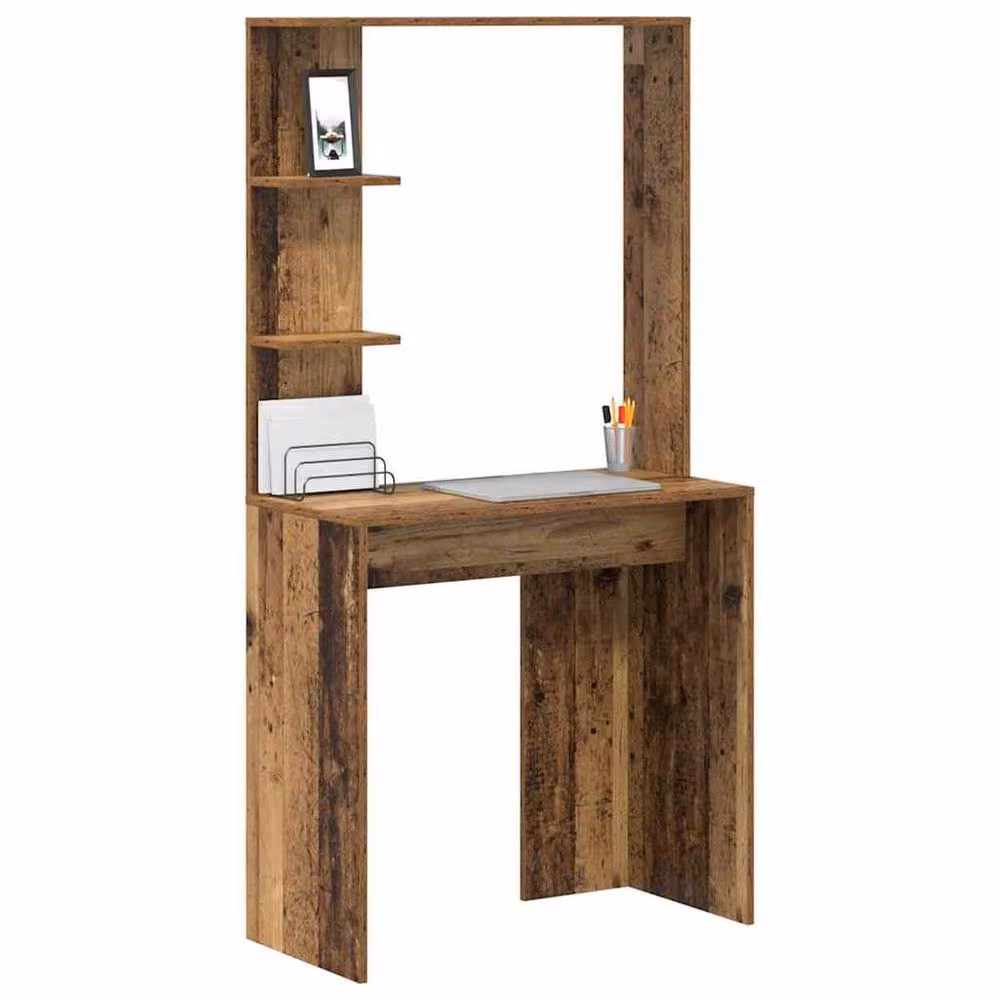 Berkfield Home Brown Reclaimed Wood Writing Desk with Medium Shelving – 3