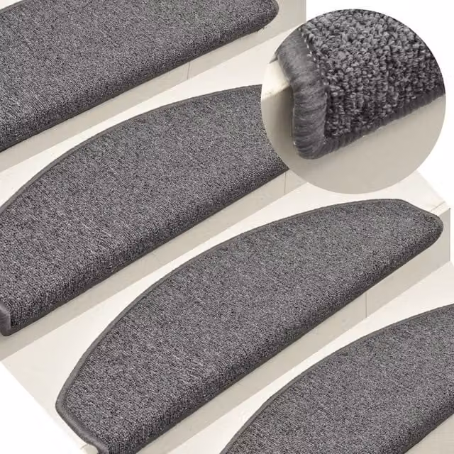 Berkfield Home Self-Adhesive Carpet Stair Treads, 15 Pieces, Dark Grey, W: 65 cm, D: 24 cm, H: 4 cm – 1
