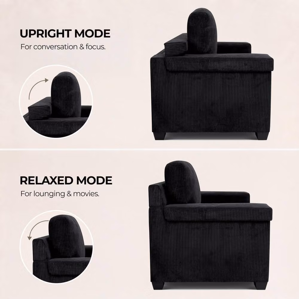 Bravich LTD Enzo 2 Seater Jumbo Corduroy Sofa in Black – 5