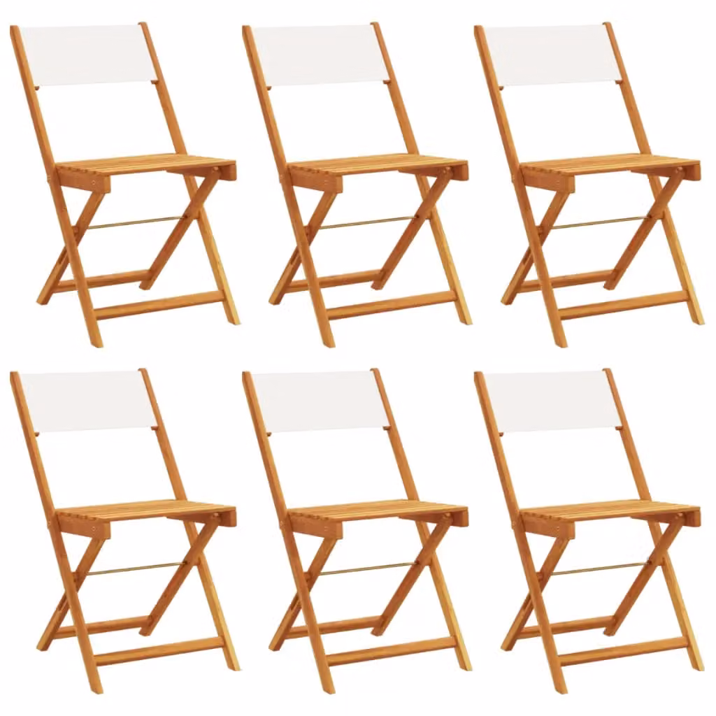 Berkfield Home Set of 6 Folding Garden Chairs in Cream White Fabric and Acacia Wood – 2