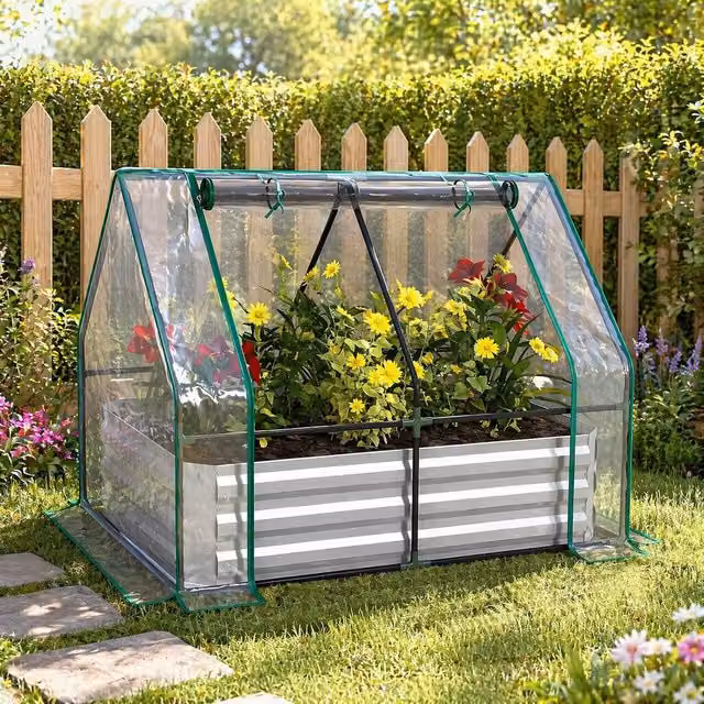 STILVORA Raised Garden Bed with Greenhouse Cover, Grey, W: 127 cm, D: 95 cm