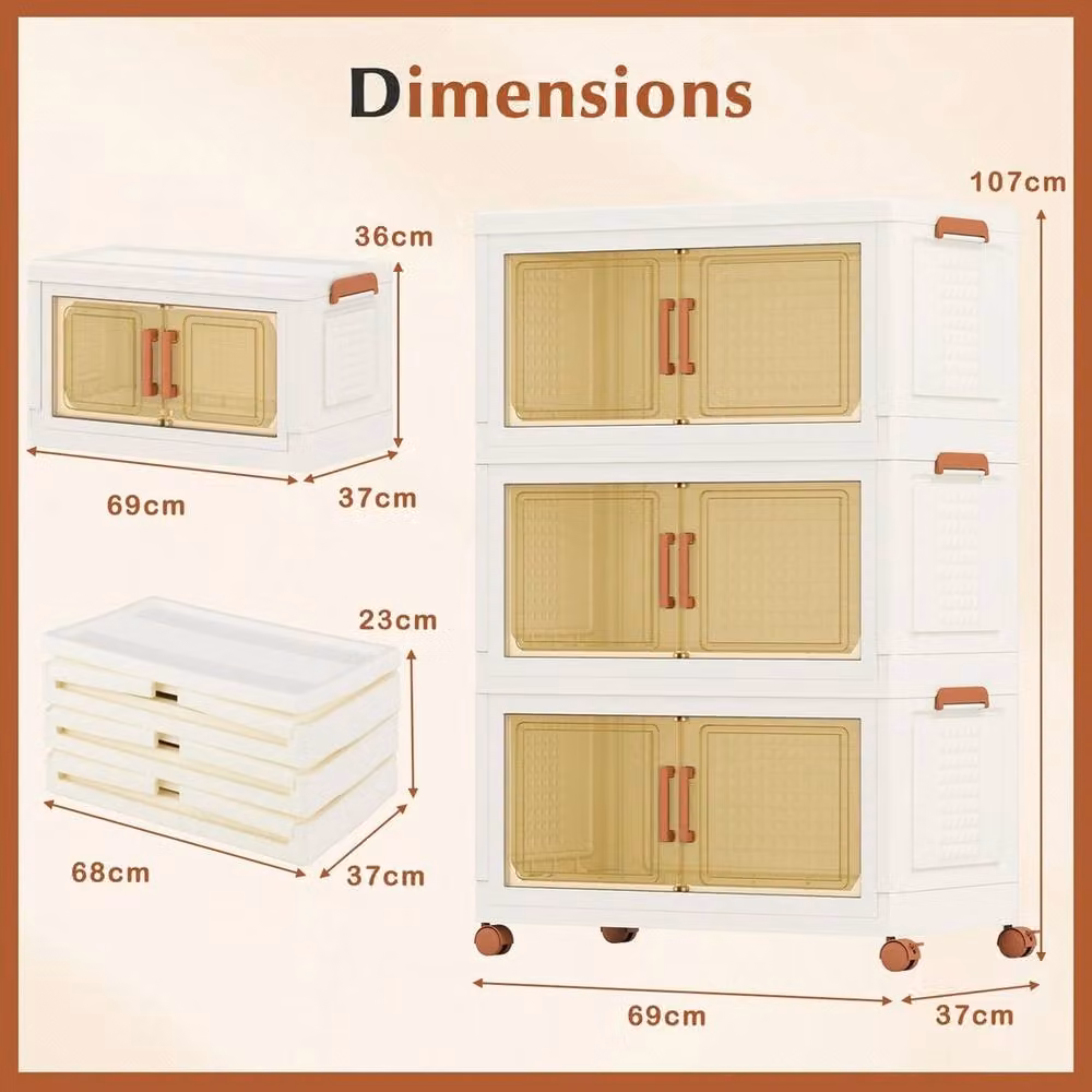 EONLION 3-Pack Stackable Plastic Storage Boxes with Handles in Beige and White, 50 cm – 2