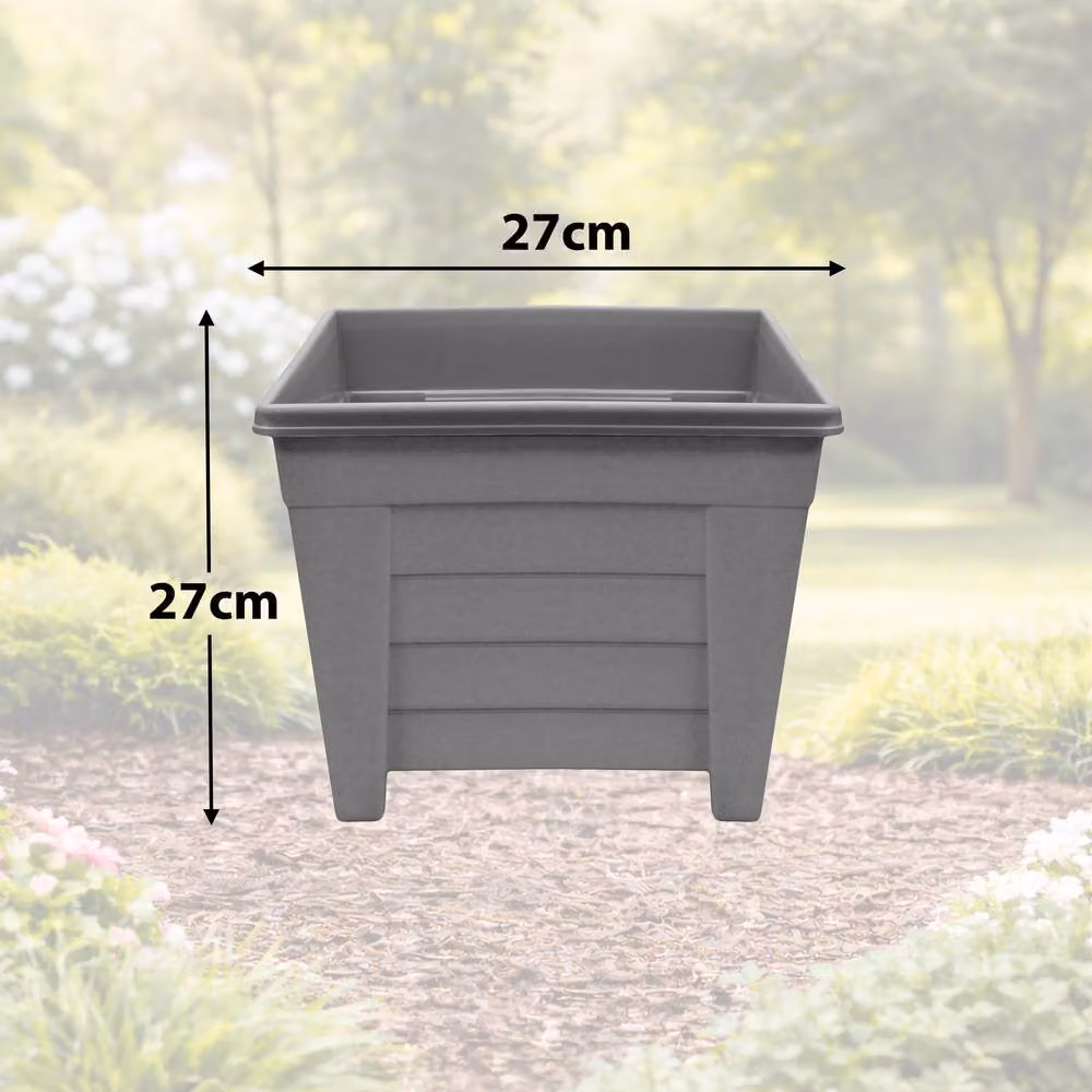 Simpa Grosvenor Square Plastic Garden Planter Tubs, Grey, Set of 2, Diameter: 27 cm – 3
