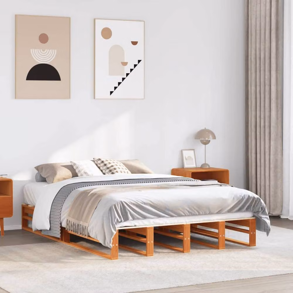 Berkfield Home Modern King Size Bed Frame in Wax Brown Solid Wood Pine, W: 150 cm, L: 200 cm – 2