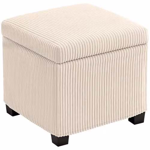 HOMCOM Corduroy Storage Ottoman Bench in Beige with Wooden Legs, W/D/H: 40 x 40 x 40 cm – 1