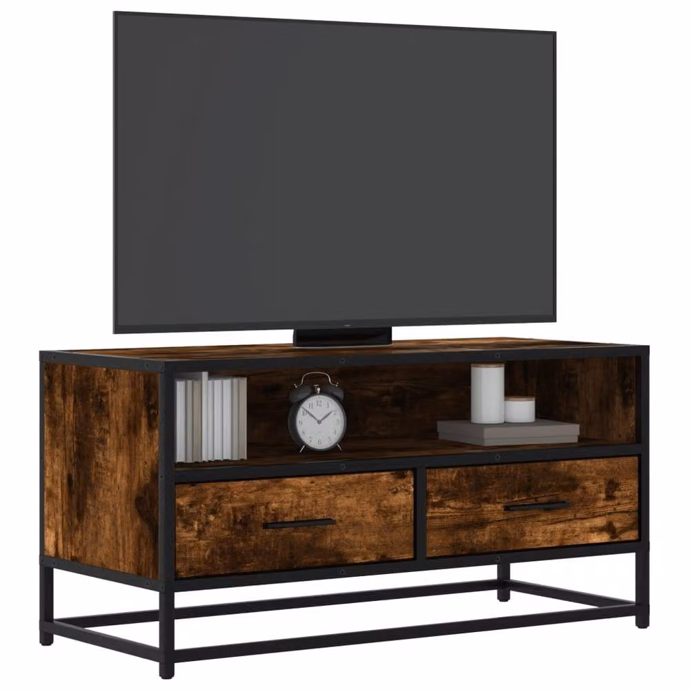 Berkfield Home Industrial TV Cabinet in Smoked Oak and Brown, W/D/H: 80 x 34.5 x 40 cm – 2