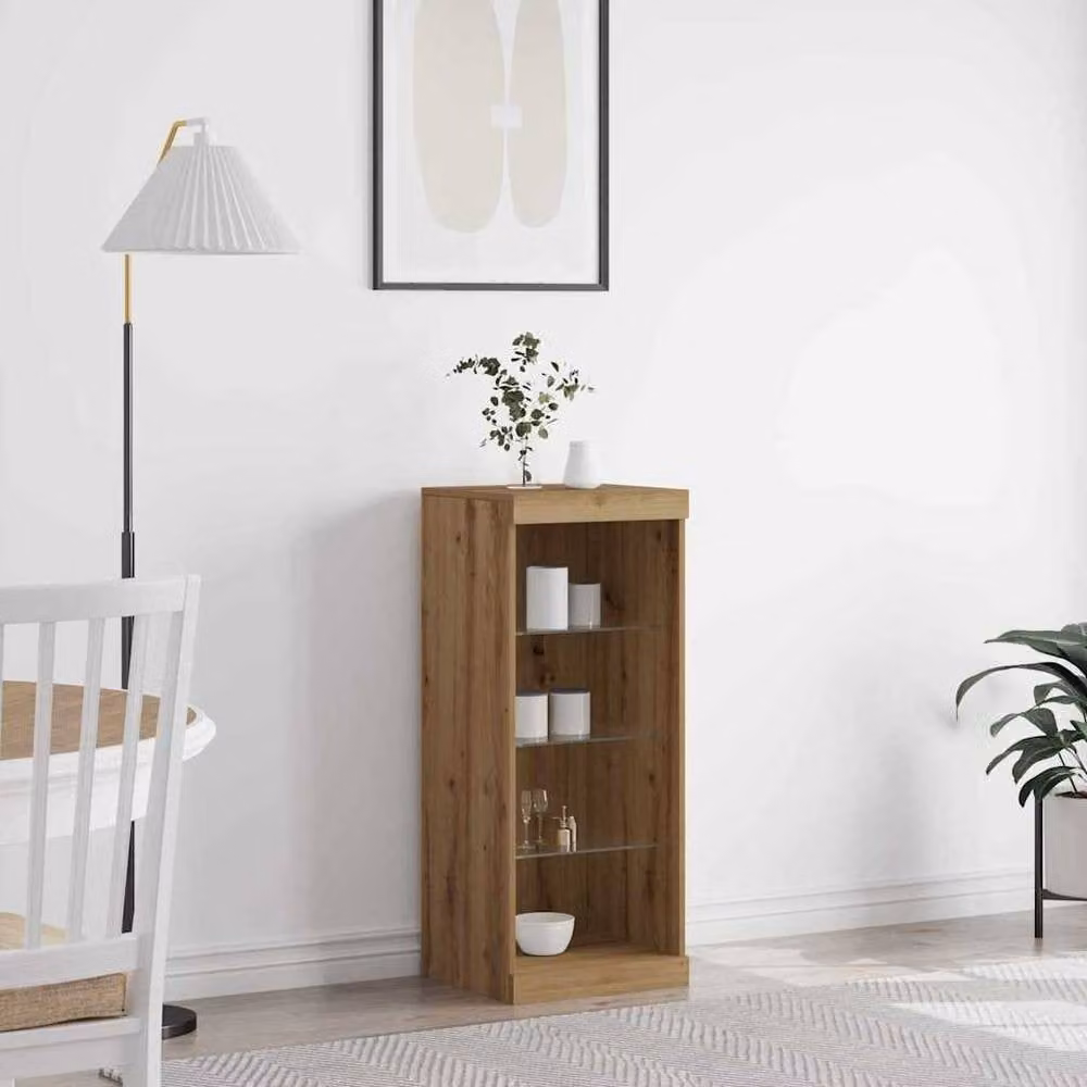 Berkfield Home Artisan Oak Sideboard with Integrated LED Lights in Brown, W/D/H: 41 x 37 x 100 cm – 2