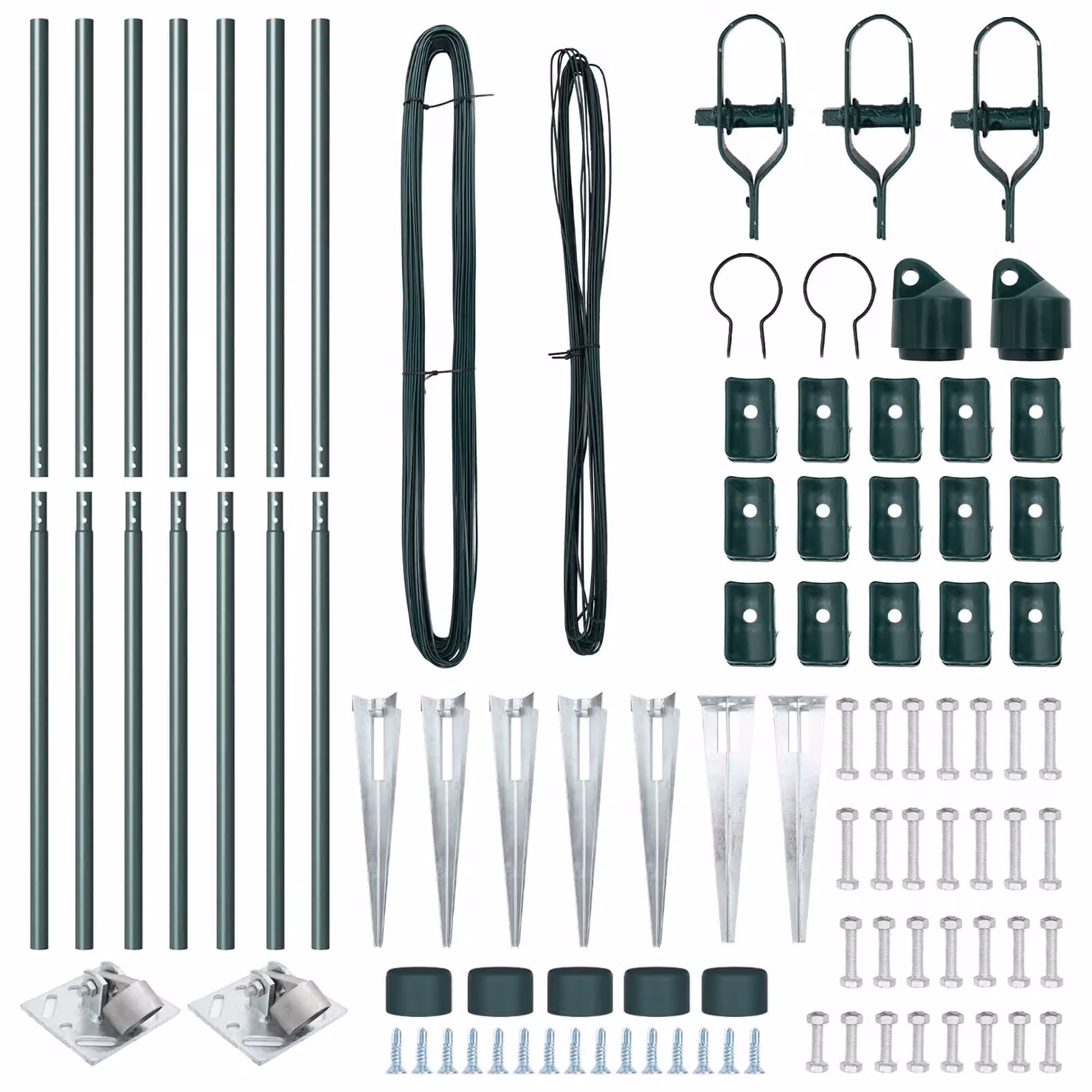 Berkfield Home Green Galvanised Steel Round Fence Posts with Spike, 7 Pieces, Height: 170 cm, Diameter: 32 mm – 2